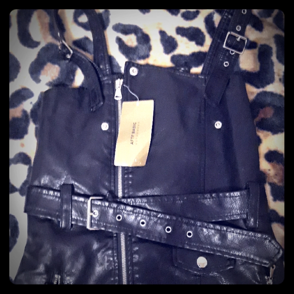 Faux Leather Moto Dress